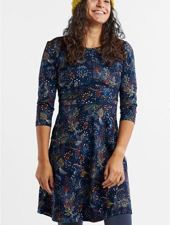 Title Nine Dresses & Skirts - Title Nine Navy Woodland Botanical Print Fit & Flare Dress Large